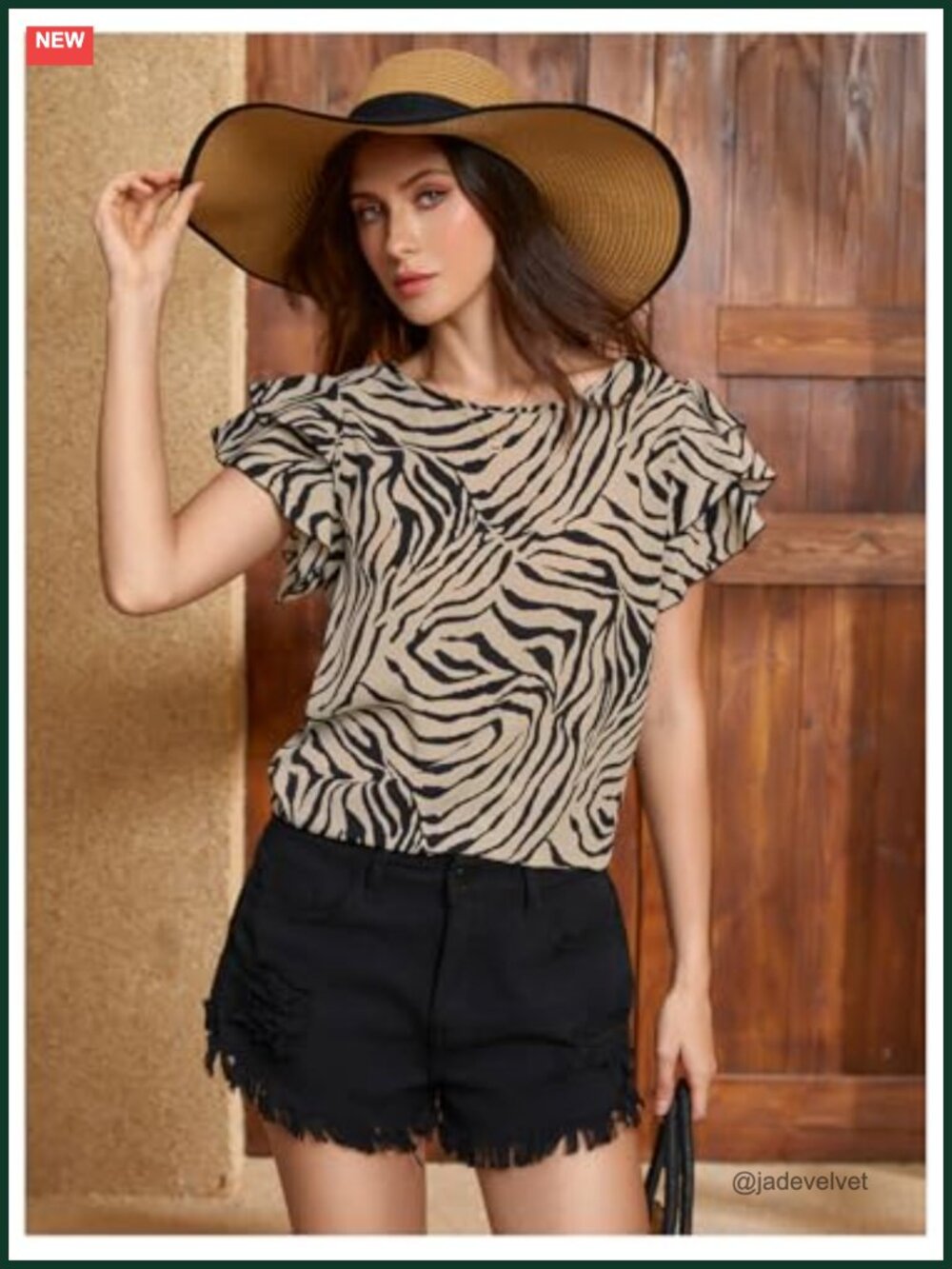 Women's Zebra Print Layered Short Sleeve Blouse Round Neck Lightweight Tunic - Picture 2 of 4